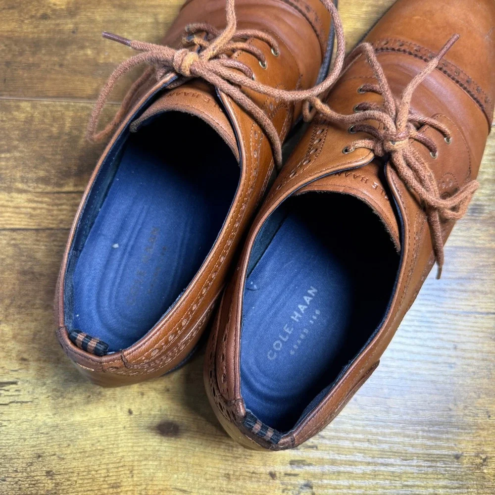 Cole Haan Grand.OS C31097 British Tan Leather Cap Toe Oxford Mens 10 M